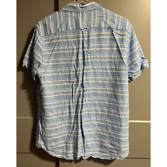 Ben Sherman Linen/Rayon Blend Button Up Short Sleeve Shirt Blue Large Nautical - Picture 4 of 5